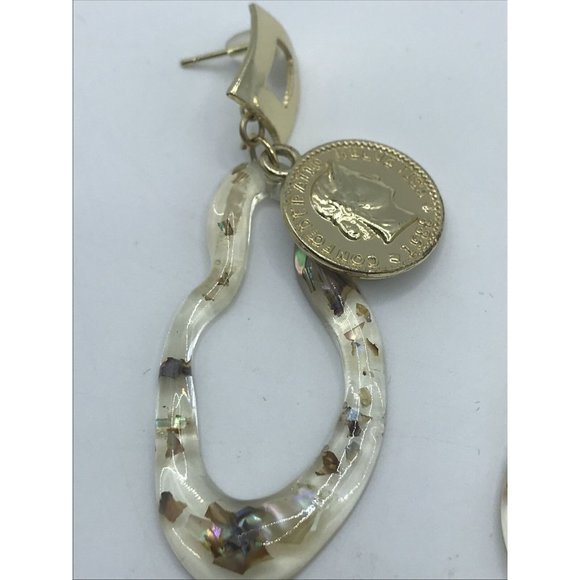 Unique Flash acrylic Drop dangle coin chain Artisan EARRINGS - Picture 3 of 5